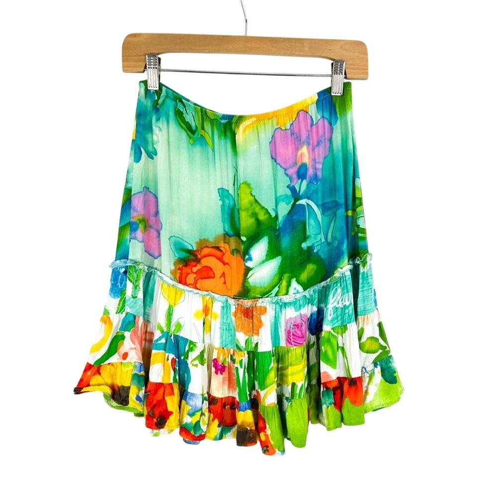 Vintage Jams World Skirt Parisian Garden Tiered Mini Colorful Watercolor Small